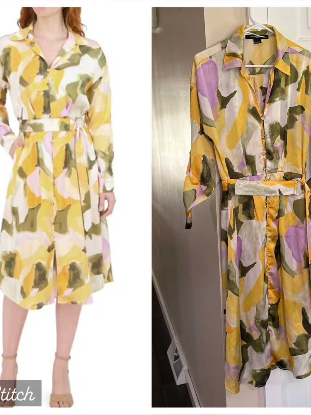 French Connection belted button front dress